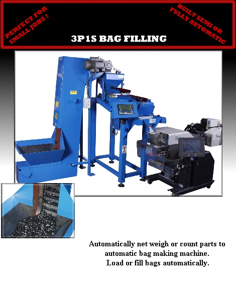 Automatically net weigh or count parts to 
automatic bag making machine.
 Load or fill bags automatically.