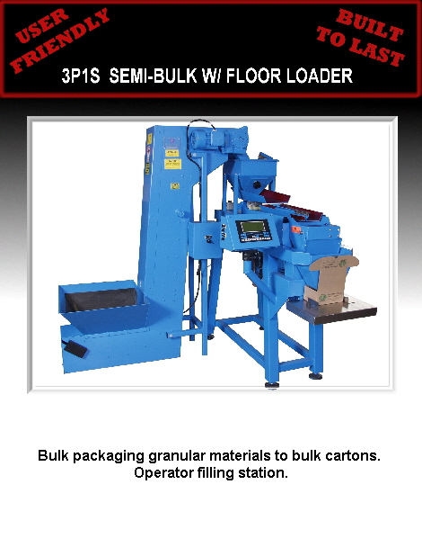 Bulk packaging granular materials to bulk cartons. 
Operator filling station.